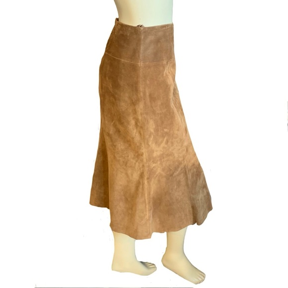 VINTAGE 1990'S TESORI BROWN SUEDE PLEATED A-LINE SKIRT (12) - Picture 4 of 13